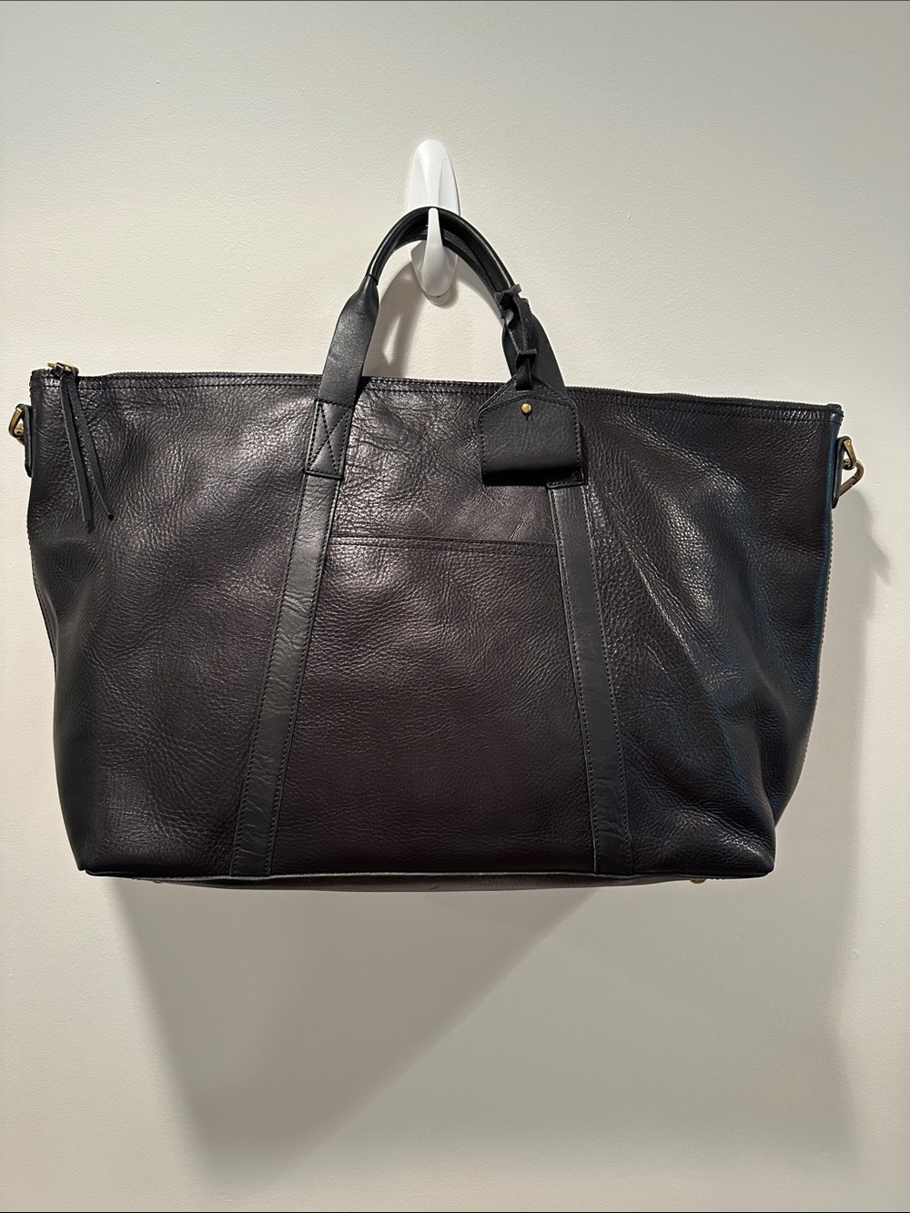 Madewell Black Leather Weekender Tote Bag